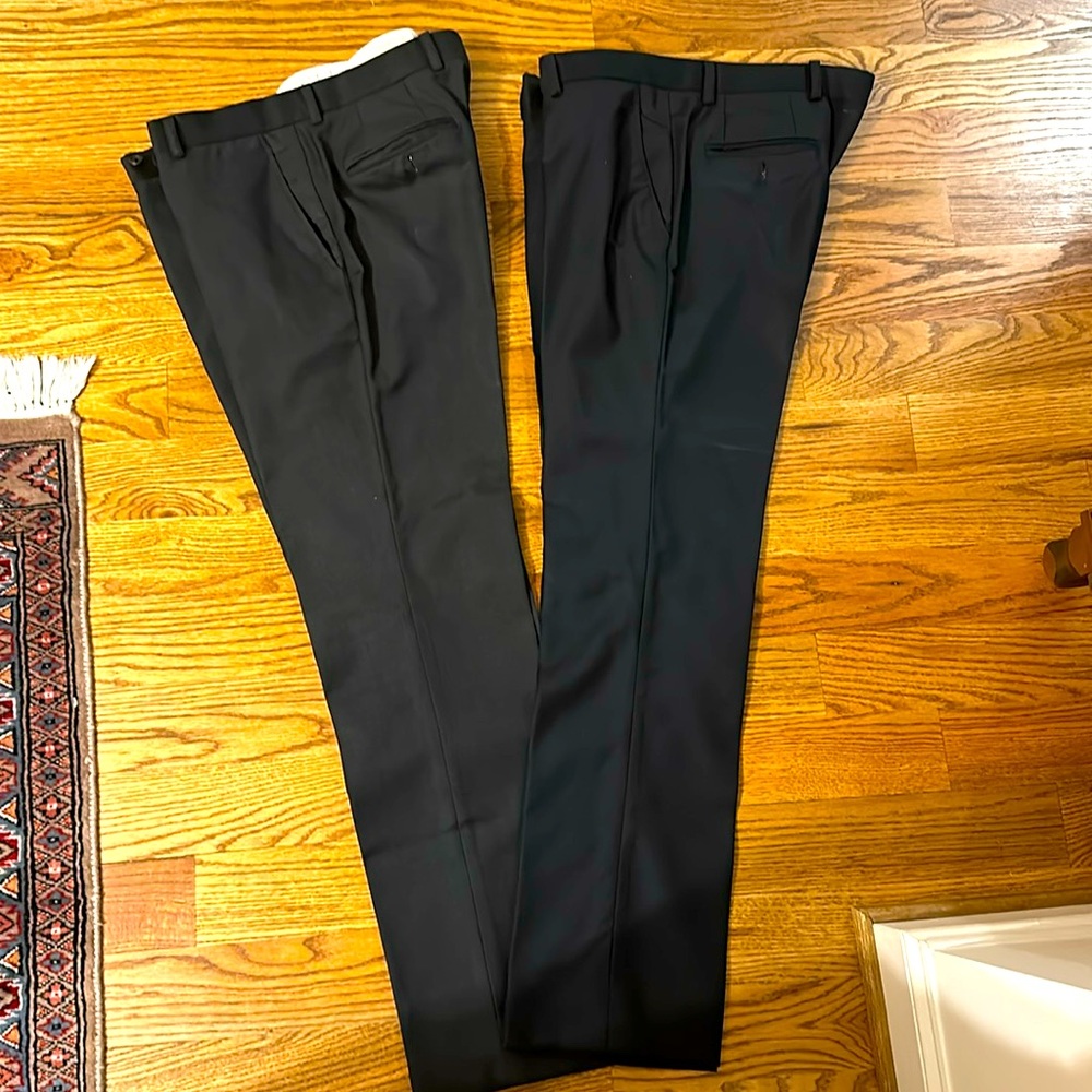 Indochino trousers - 2 pairs navy blue and charcoal 100% wool flat-front